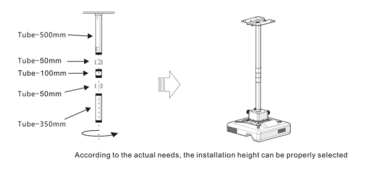 Vtex Universal 1000Mm Arm 40Kg Heavy Duty Support Lateral Tilt Projector Bracket Ceiling Mount Fine Tune Ceiling Projector Mount